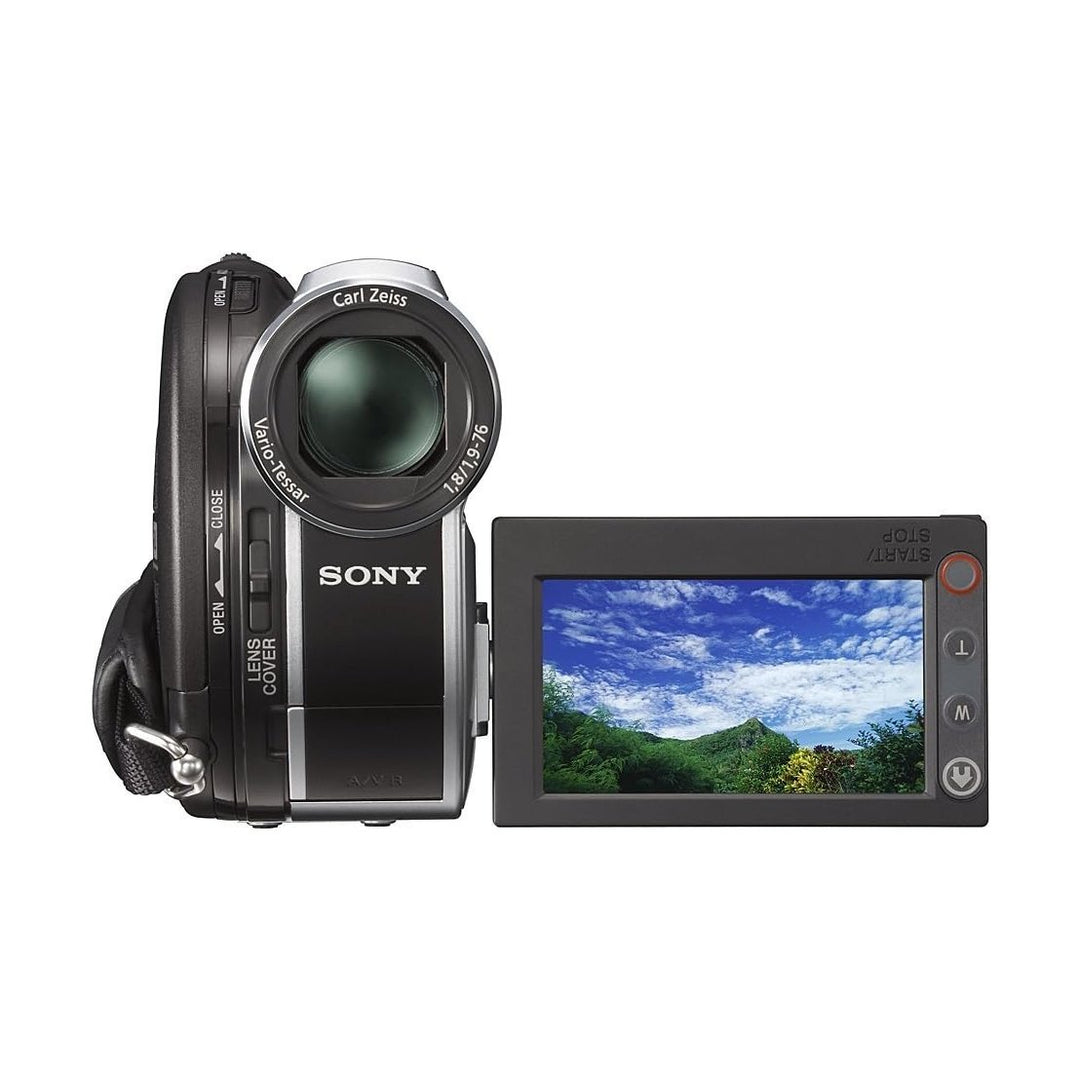 ClubCamera.com Sony DCR-DVD610 black silver camcorder with Carl Zeiss lens and landscape LCD view