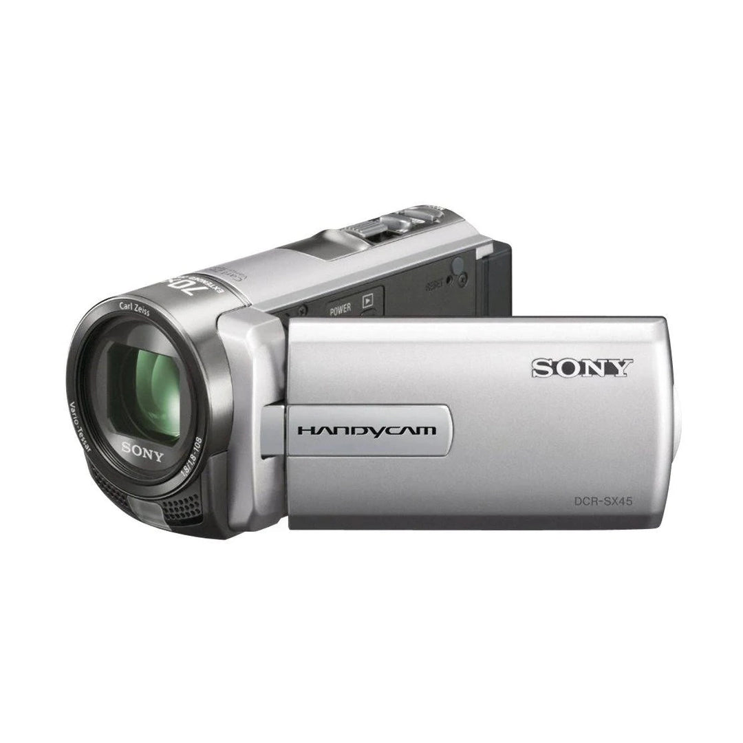 ClubCamera.com silver Sony DCR-SX45 Handycam camcorder with Carl Zeiss lens and 70x zoom