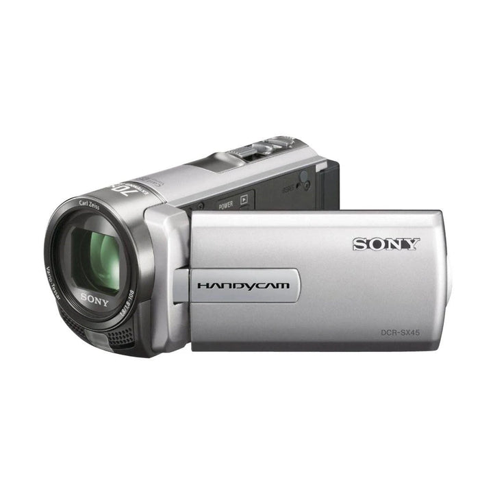 ClubCamera.com silver Sony DCR-SX45 Handycam camcorder with Carl Zeiss lens and 70x zoom