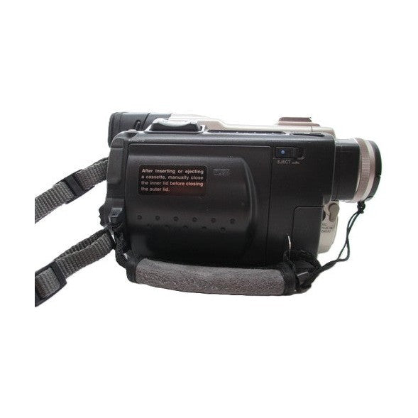 ClubCamera.com Sony DCR-TRV9 MiniDV camcorder rear view with textured rubber grip and warning label