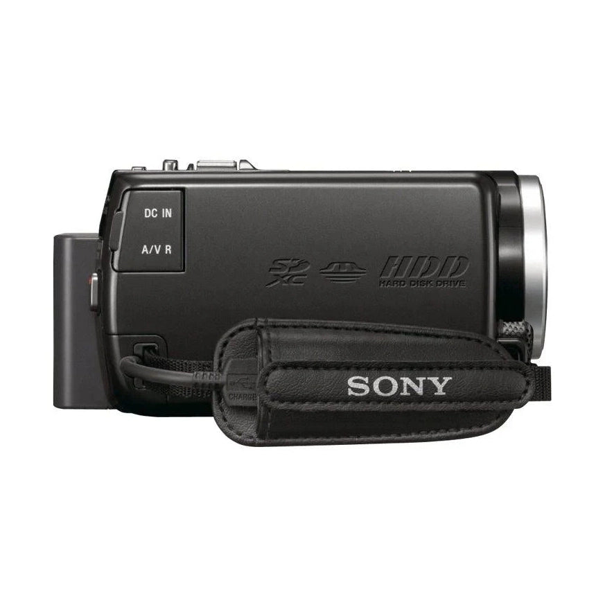 ClubCamera.com black Sony HDR-XR160 camcorder rear view with Exmor R logo and leather wrist strap
