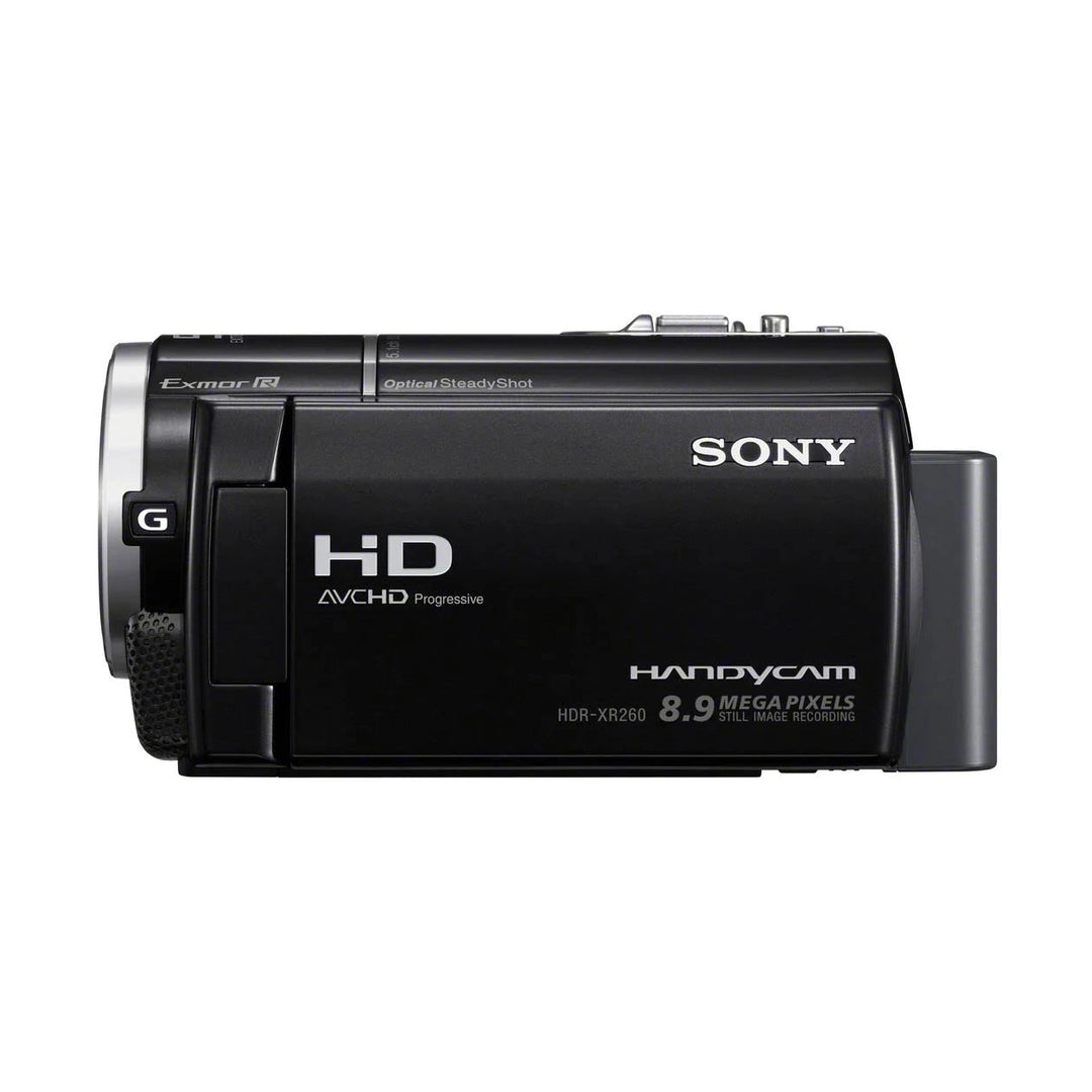 ClubCamera.com Sony HDR-XR260 black camcorder side profile with silver G Lens accents and Exmor R branding