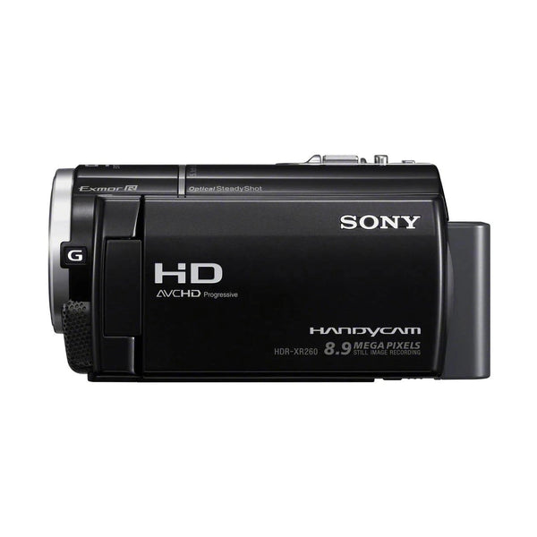 ClubCamera.com Sony HDR-XR260 black camcorder side profile with silver G Lens accents and Exmor R branding