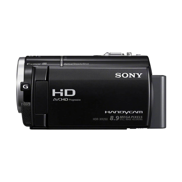 ClubCamera.com Sony HDR-XR260 black camcorder side profile with silver G Lens accents and Exmor R branding