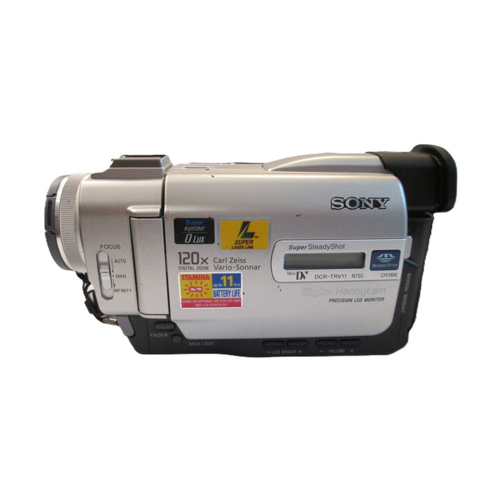ClubCamera.com Sony DCR-TRV11 MiniDV Handycam rear-left view with Carl Zeiss lens and Super NightShot