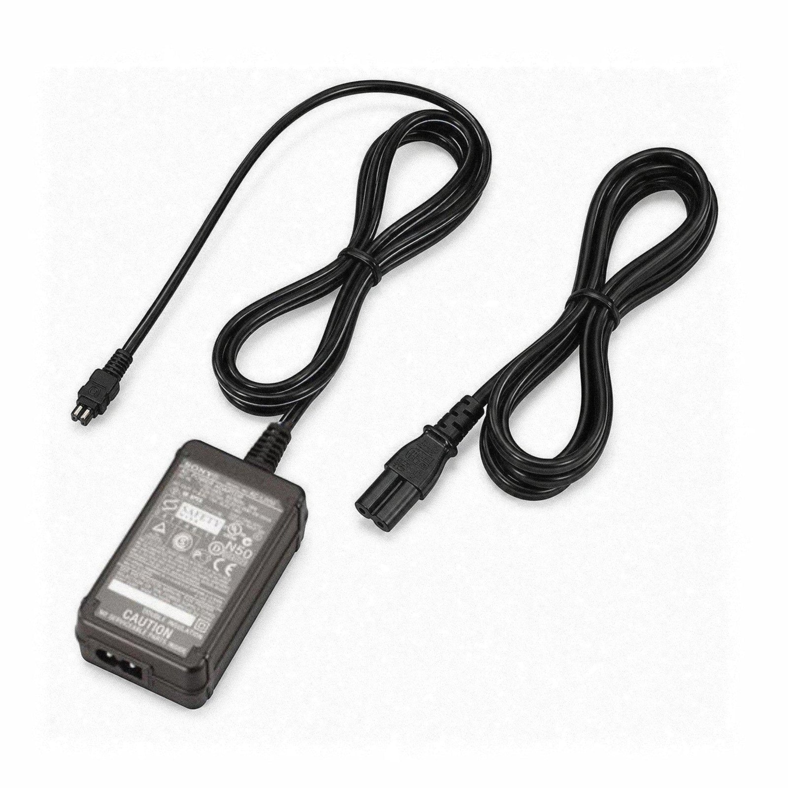 Sony AC-L200 charger cable cord for DCR-DVD408 Handycam by ClubCamera.com with coiled black cables and regulatory label