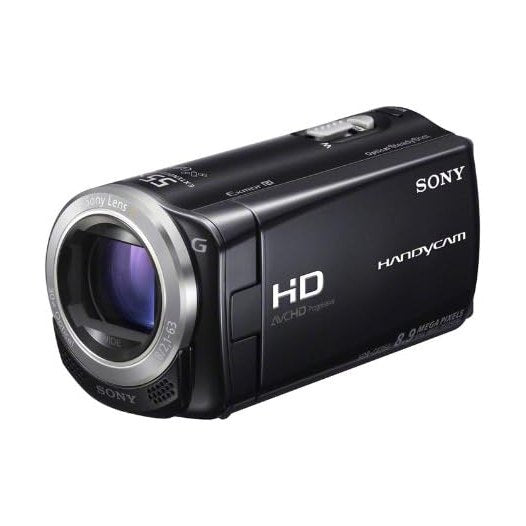 Front view of black Sony HDR-CX260 camcorder with silver lens ring and HD AVCHD label from ClubCamera.com