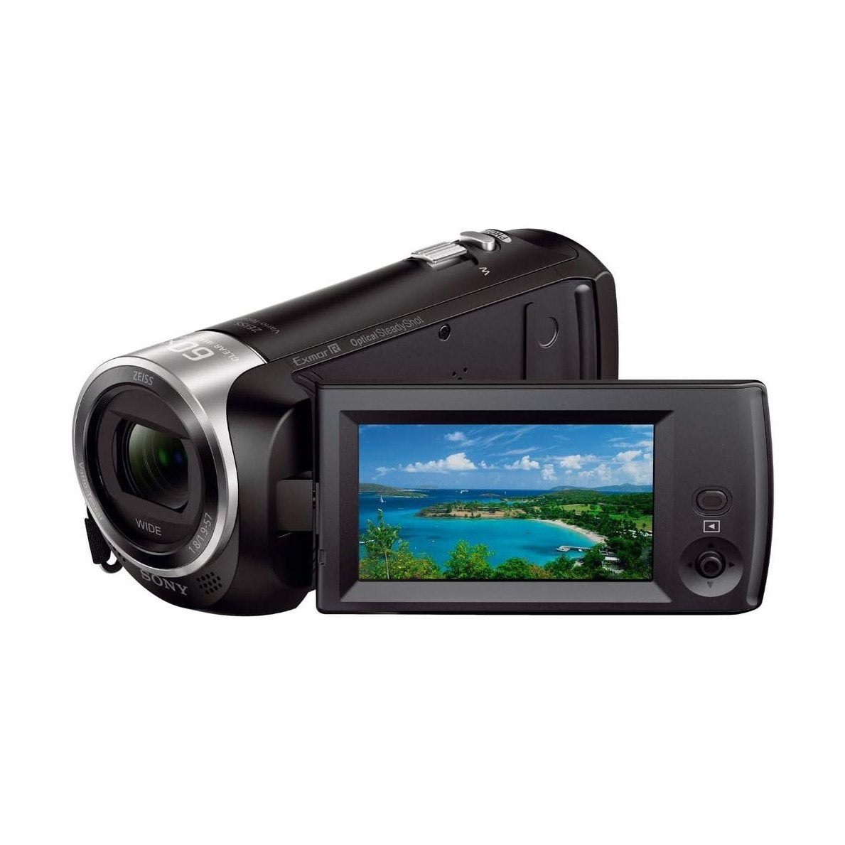 Sony HDR-CX405 camcorder with articulated flip-out screen for outdoor self-framing shots at ClubCamera.com