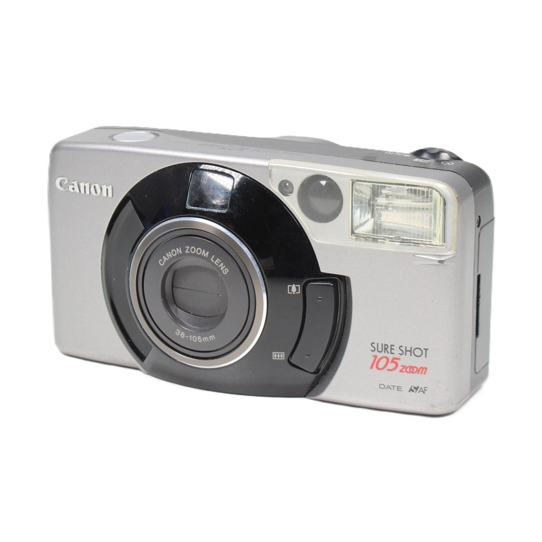 ClubCamera.com Canon Sure Shot 105 Zoom ergonomic three-quarter design view