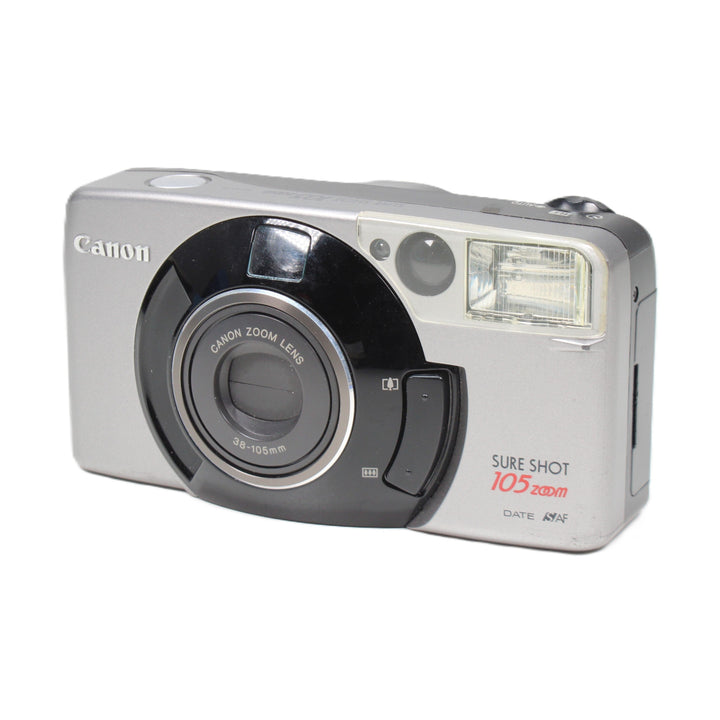 ClubCamera.com Canon Sure Shot 105 Zoom ergonomic three-quarter design view