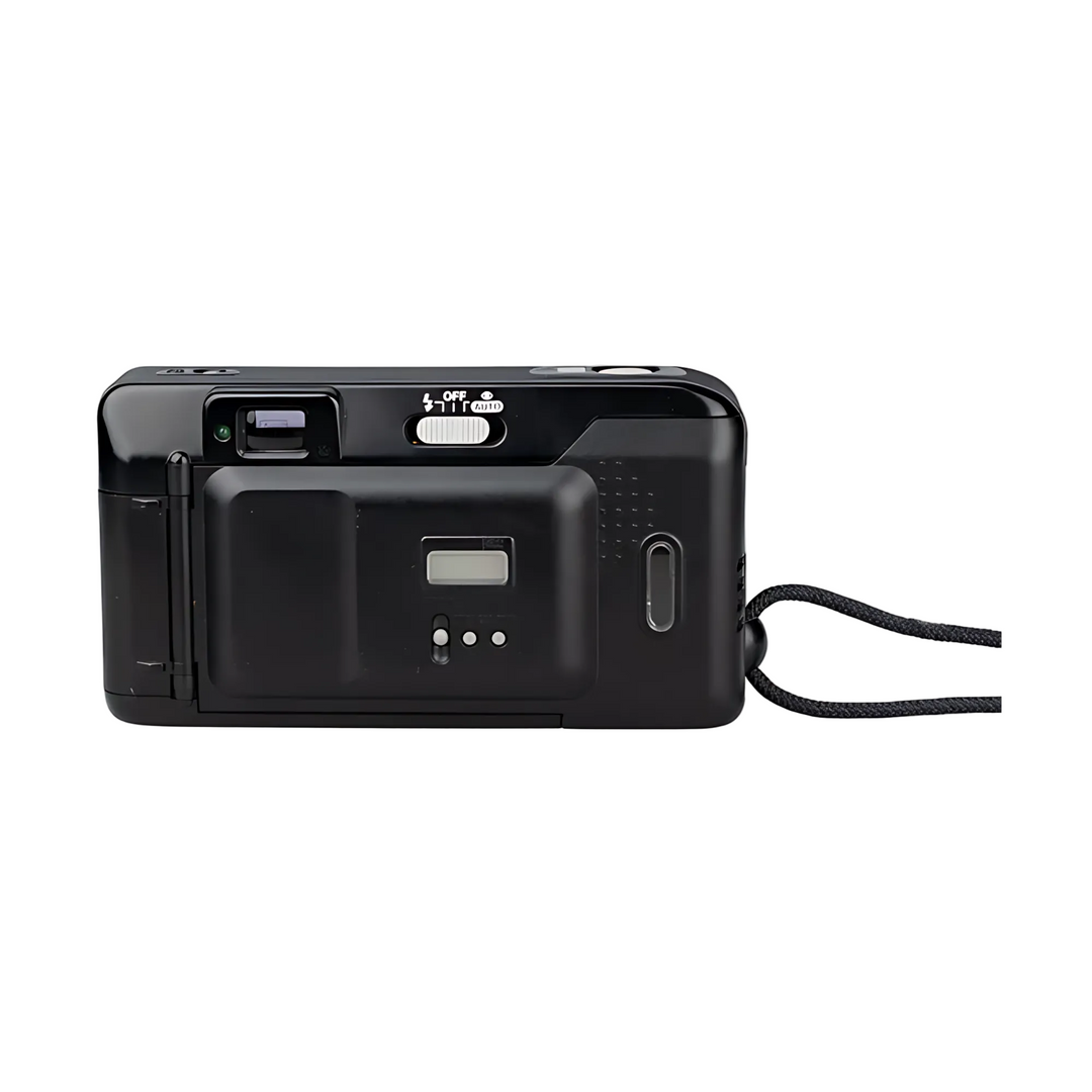 Back view of Canon Sure Shot TELEMAX with LCD meter window and OFF L T flash switch at ClubCamera.com