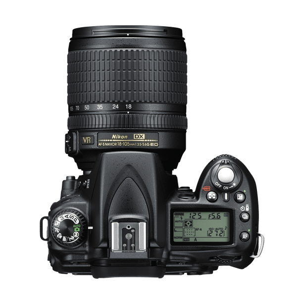ClubCamera.com Nikon D90 with 18-105mm VR lens showing top mode dial and settings