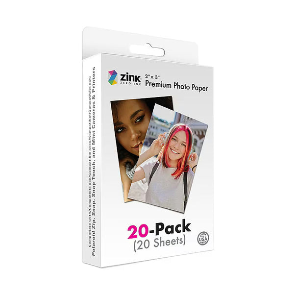 ClubCamera.com ZINK Zero Ink Premium Photo Paper box front view featuring Made in USA seal and Polaroid Zip Snap compatibility list