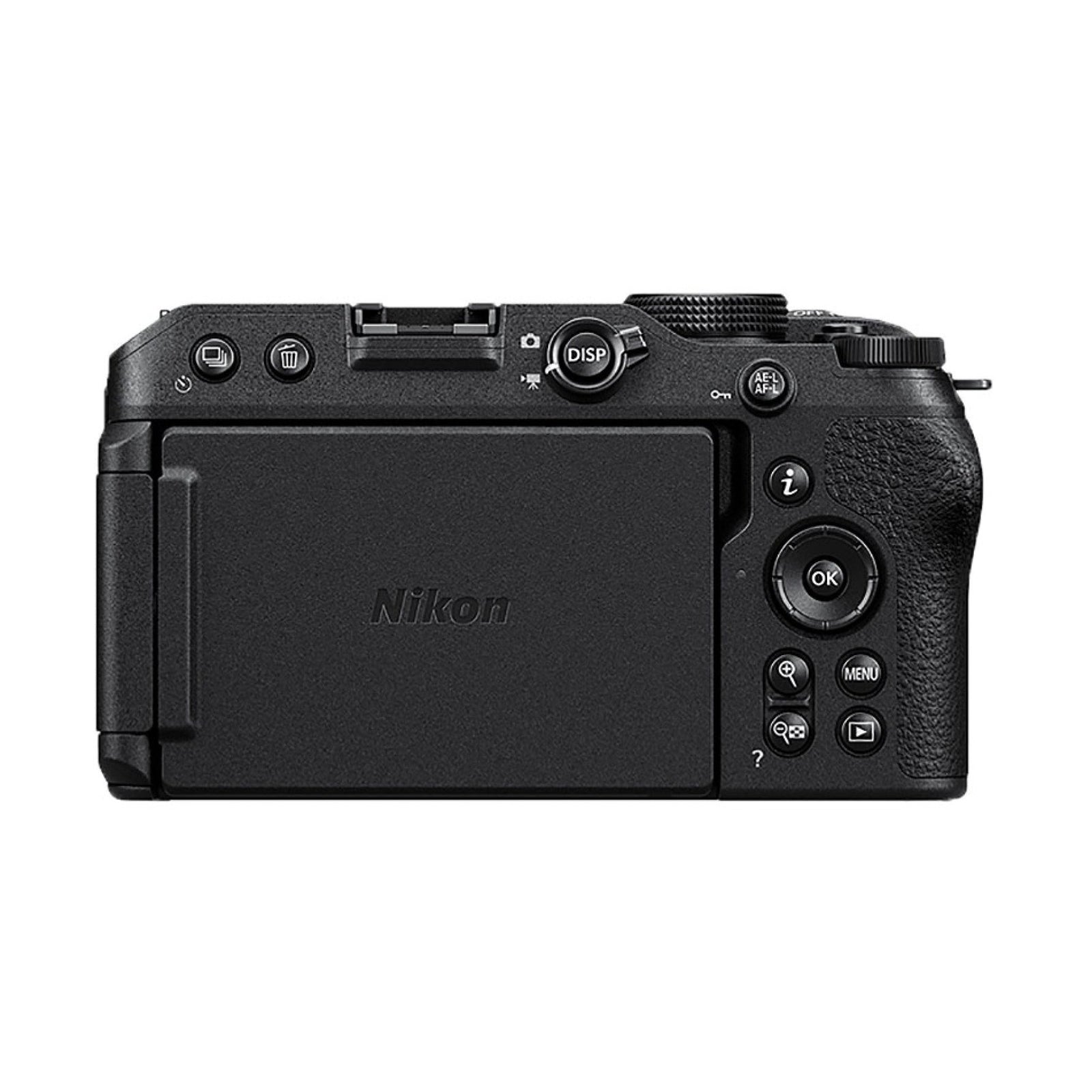 Rear view of black Nikon Z30 body showing control cluster and grip by ClubCamera.com