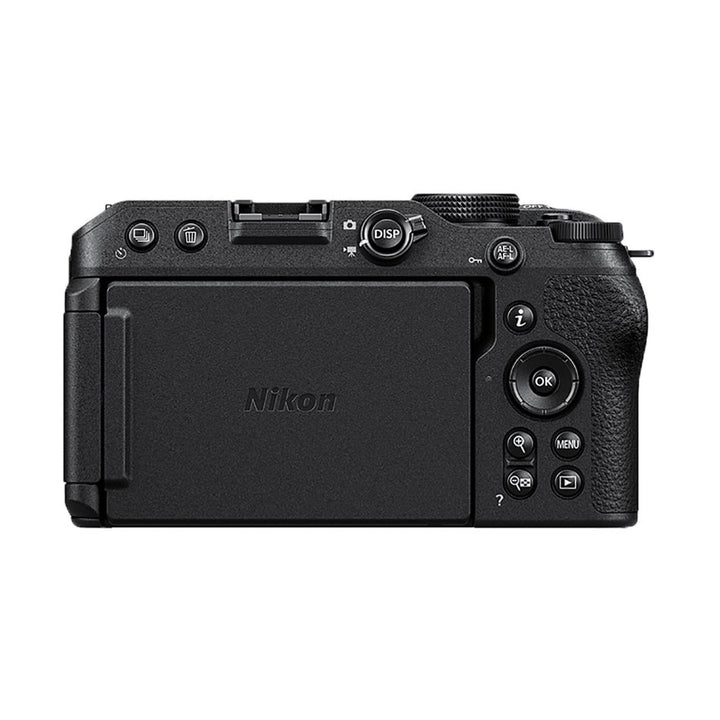Rear view of black Nikon Z30 body showing control cluster and grip by ClubCamera.com