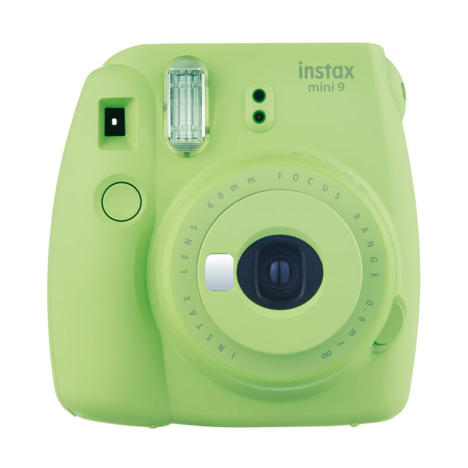 Fujifilm Instax Mini 9 instant camera in lime green by ClubCamera.com with built-in flash and selfie mirror
