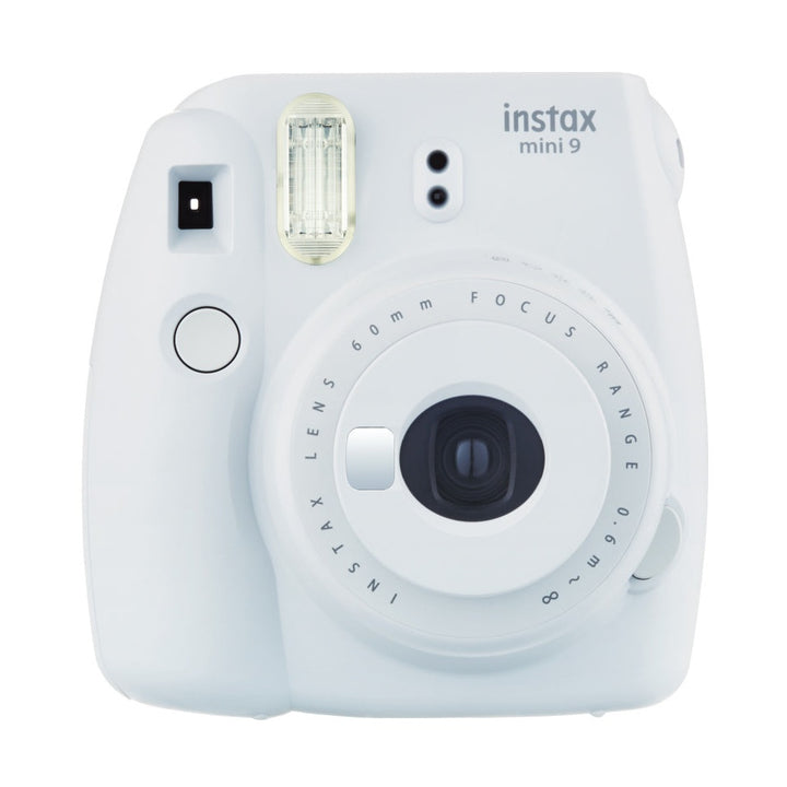 Fujifilm Instax Mini 9 Smoky White instant camera with matte finish and built-in flash at ClubCamera.com