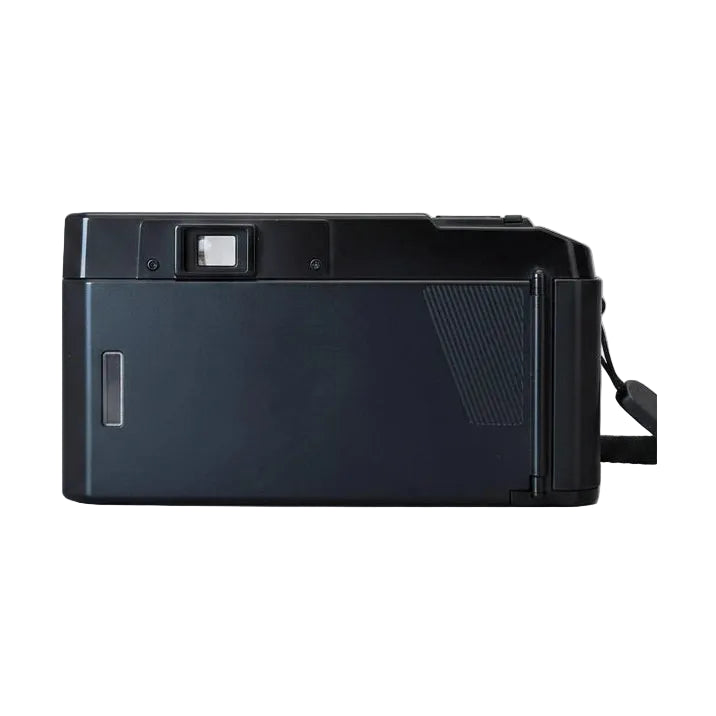ClubCamera.com black Minolta AF-Tele 35mm film camera rear view highlighting optical viewfinder and film door mechanism