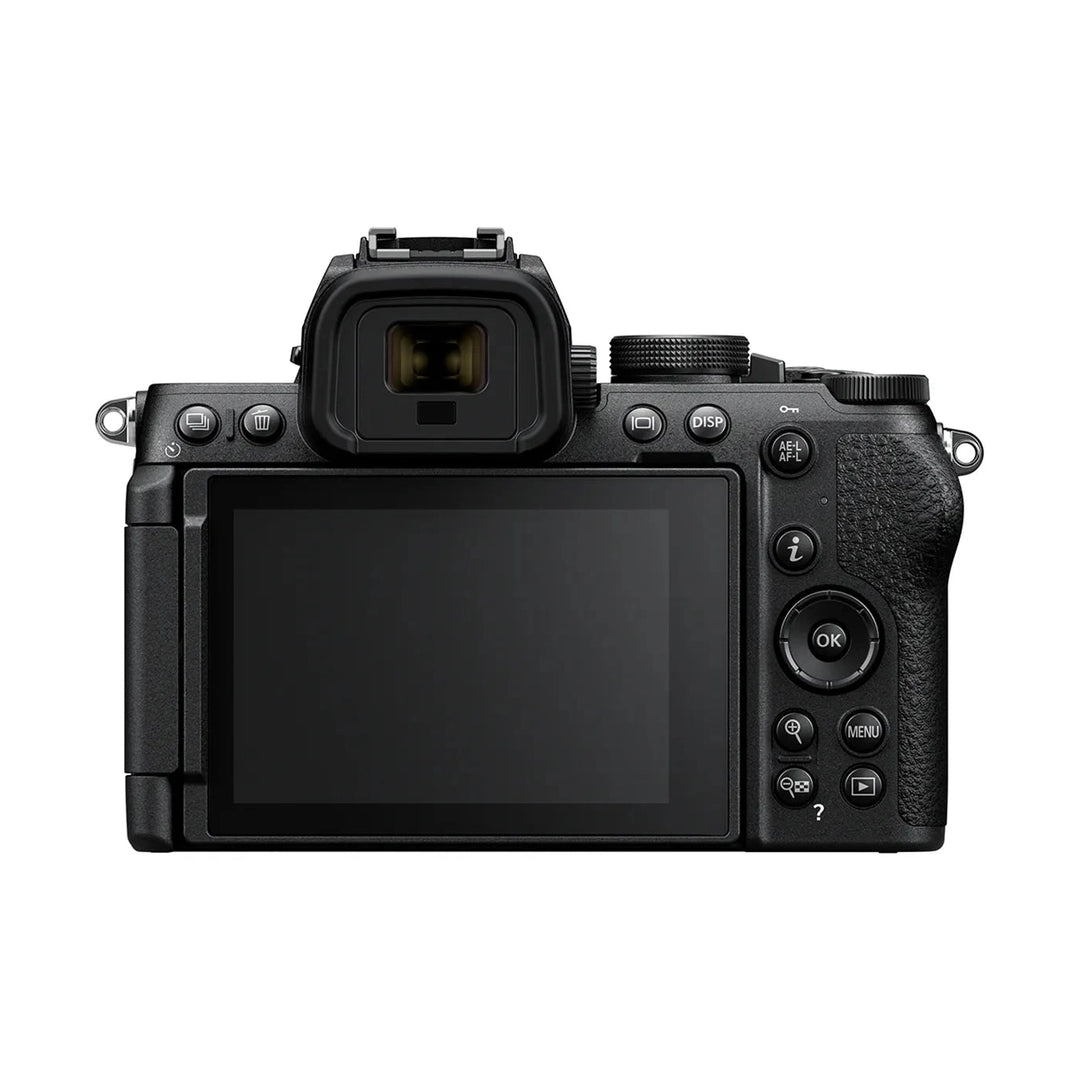 ClubCamera.com rear view of black Nikon Z50II featuring articulated LCD screen and ergonomic control layout