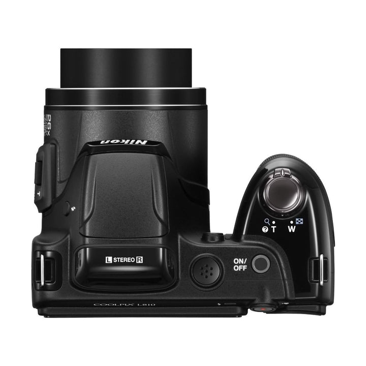ClubCamera.com black Nikon COOLPIX L810 top view with textured grip and mode dial