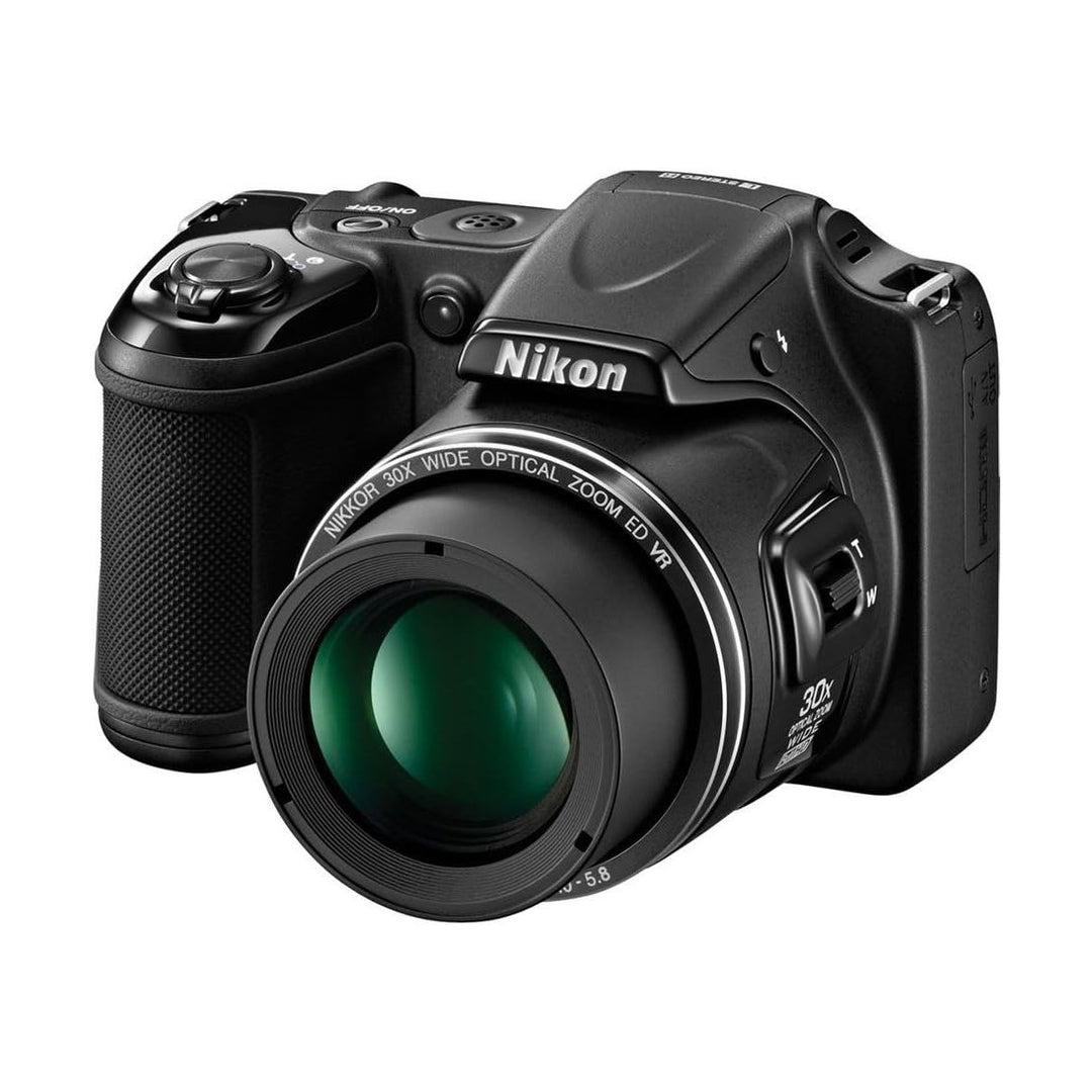 Nikon COOLPIX L820 black digital camera with 30x optical zoom lens and rubberized grip at ClubCamera.com