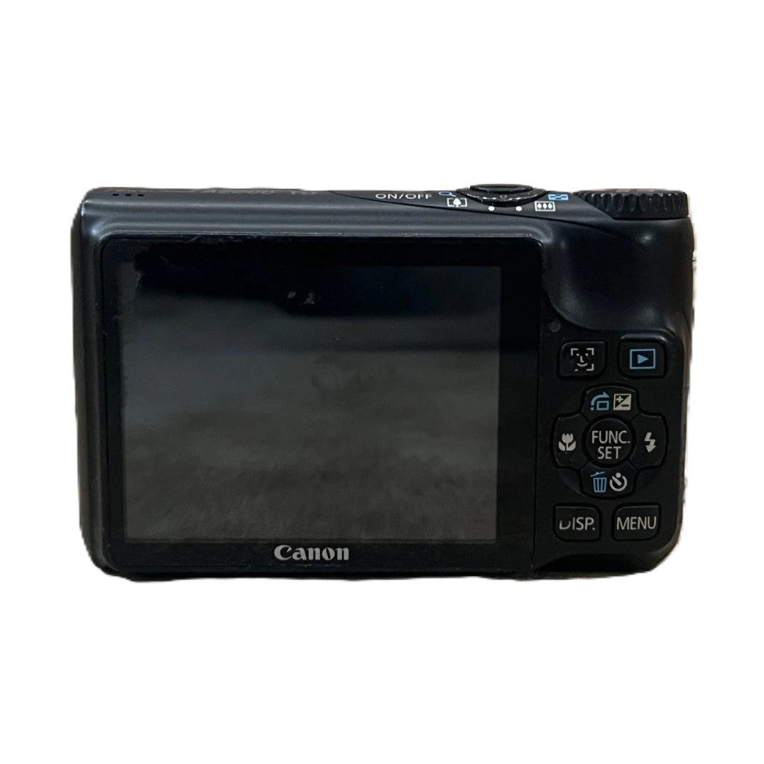Black Canon PowerShot A2200 digital camera back view with textured grip and control buttons at ClubCamera.com