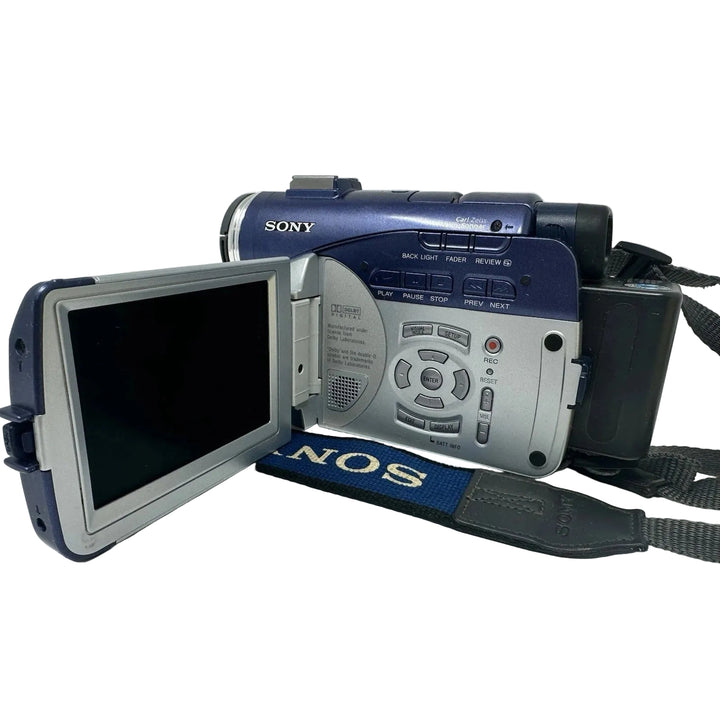 Sony DCR-DVD300 flipped out 3.5 inch LCD screen keypad layout Carl Zeiss ClubCamera.com