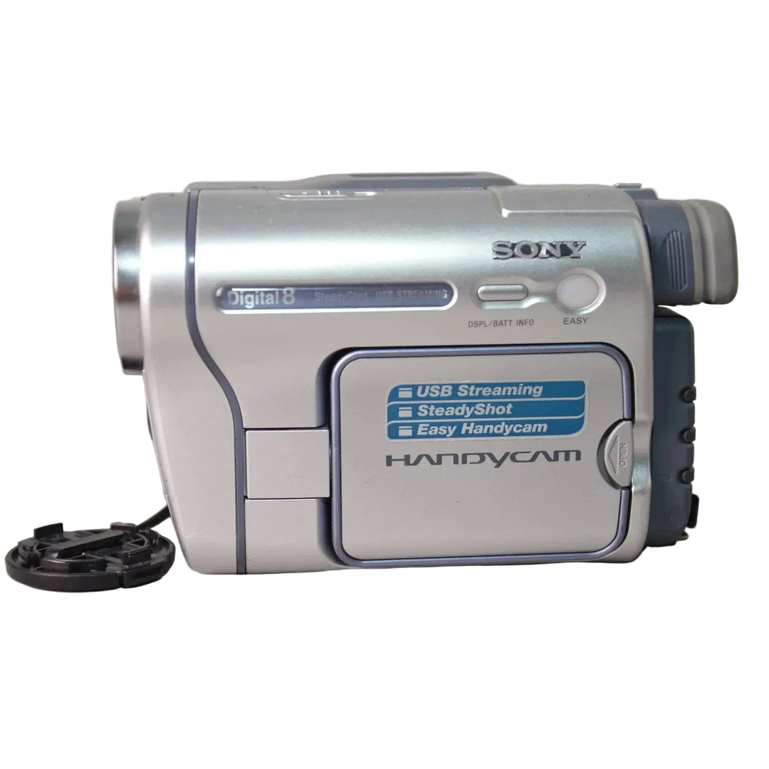 ClubCamera.com side profile of Sony DCR-TRV260 Handycam featuring SteadyShot badge and Easy mode switch