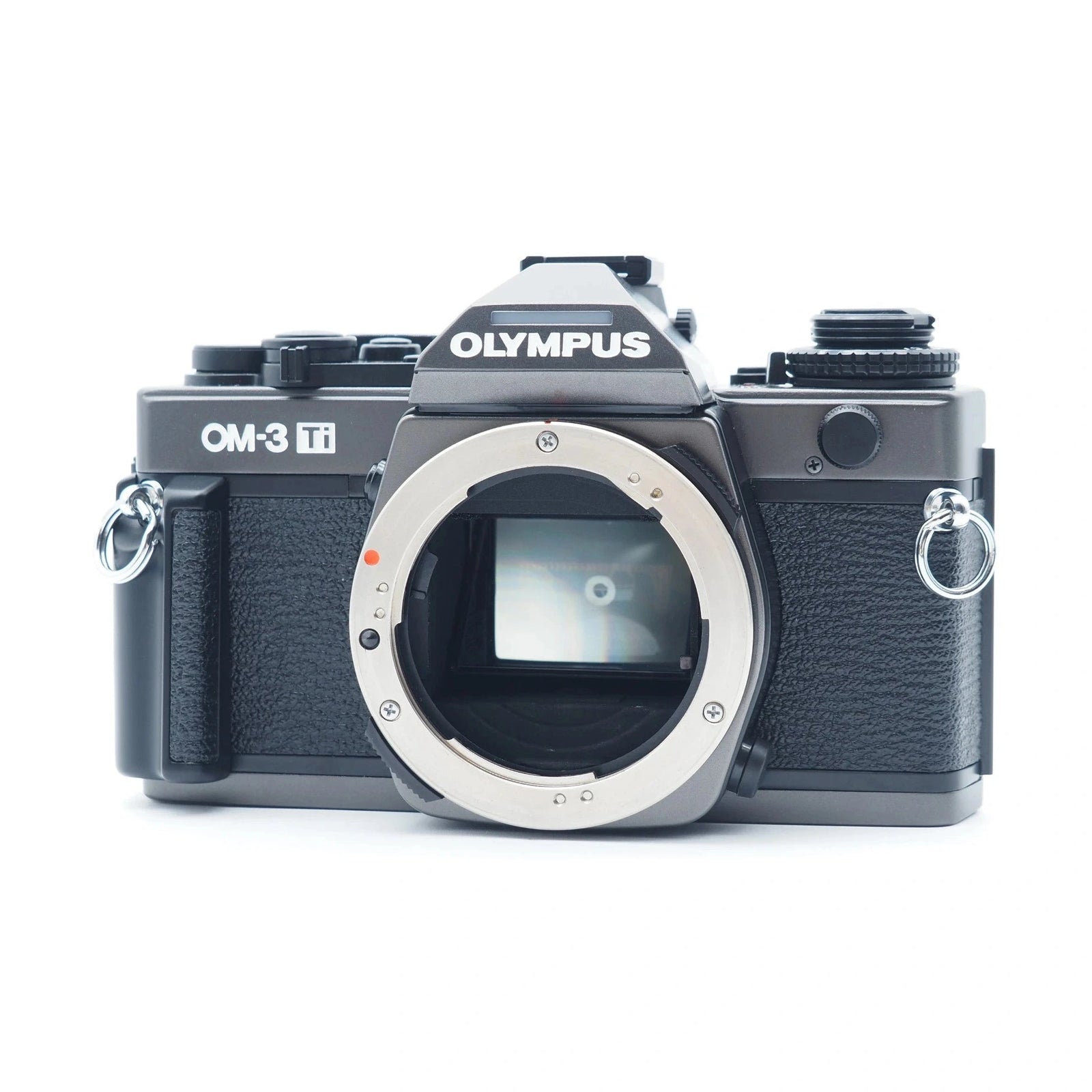 Olympus OM-3 Ti manual SLR film camera black with exposed lens mount and internal mirror at ClubCamera.com