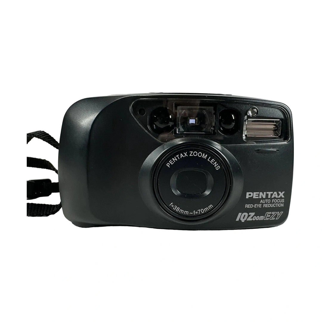 Pentax IQZoom EZY black 35mm film camera with 38-70mm zoom lens and built-in flash from ClubCamera.com