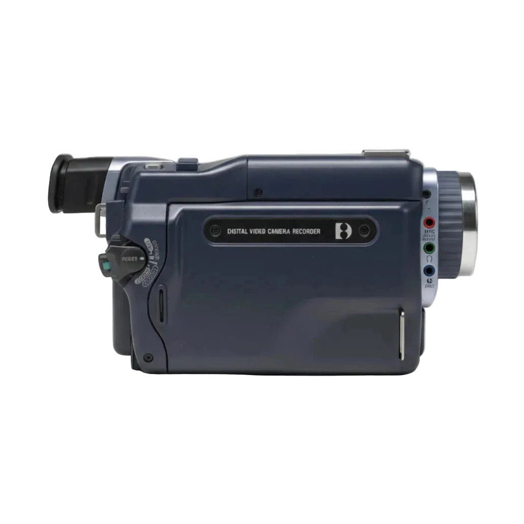 ClubCamera.com dark blue-gray Sony DCR-TRV330 camcorder side profile showing RCA ports and power switch