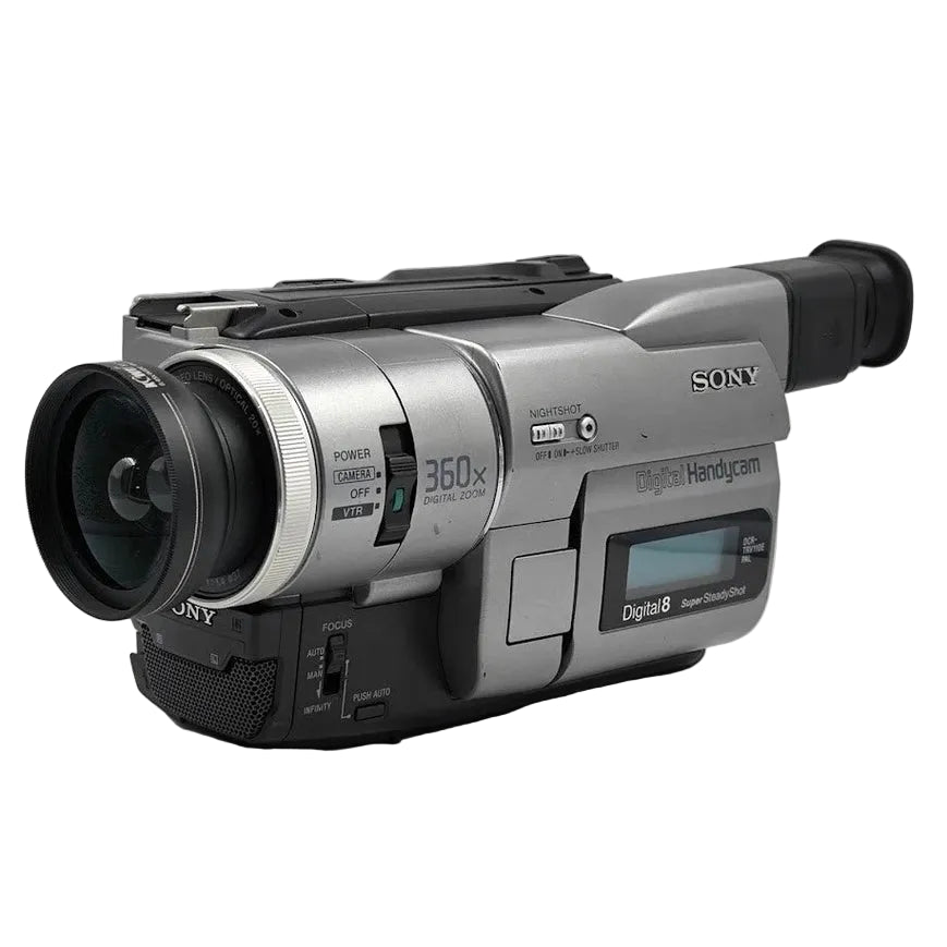 ClubCamera.com Sony DCR-TRV110 Digital8 Handycam camcorder front view with silver barrel and NightShot button