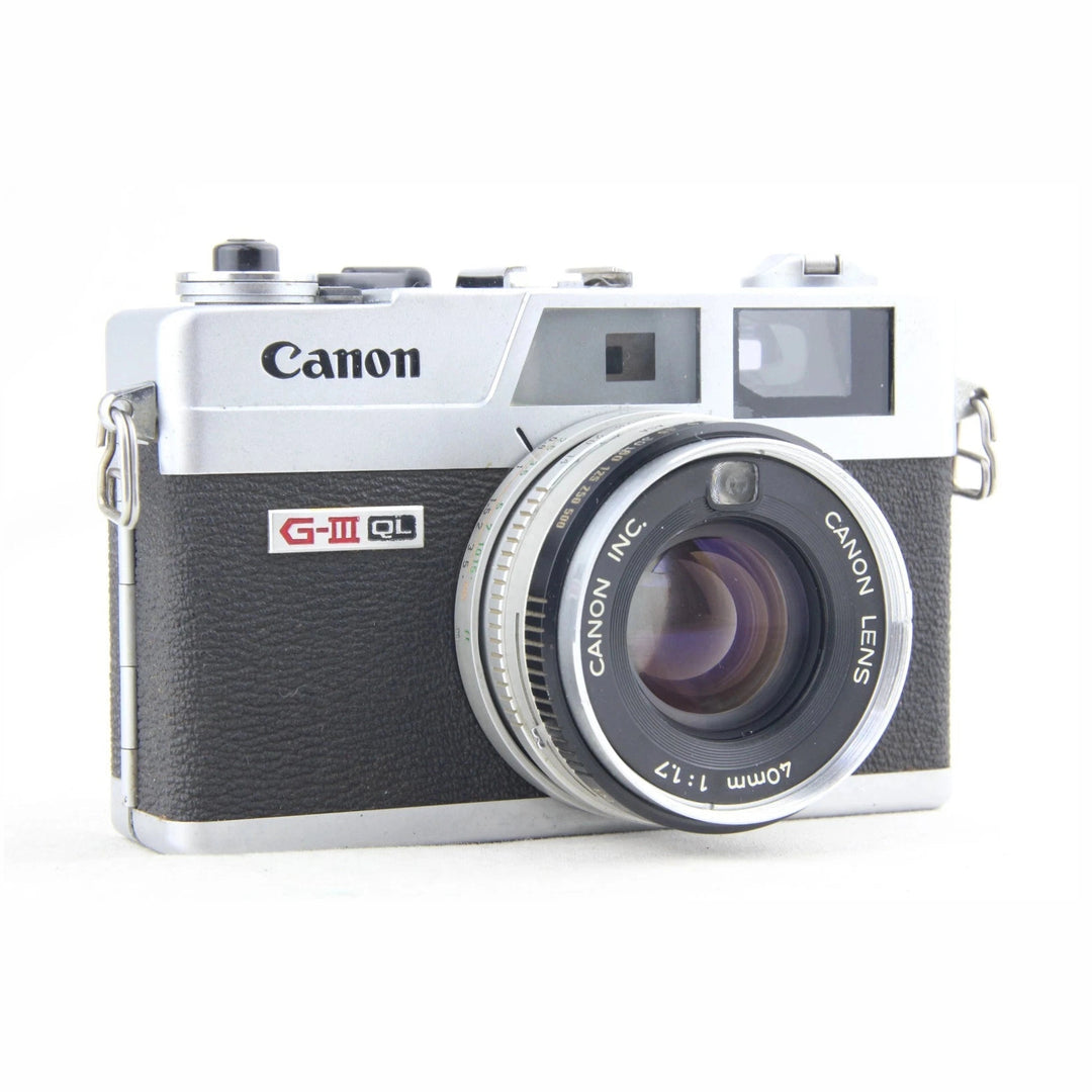 Canonet QL17 GIII rangefinder camera silver black leatherette grip ClubCamera.com