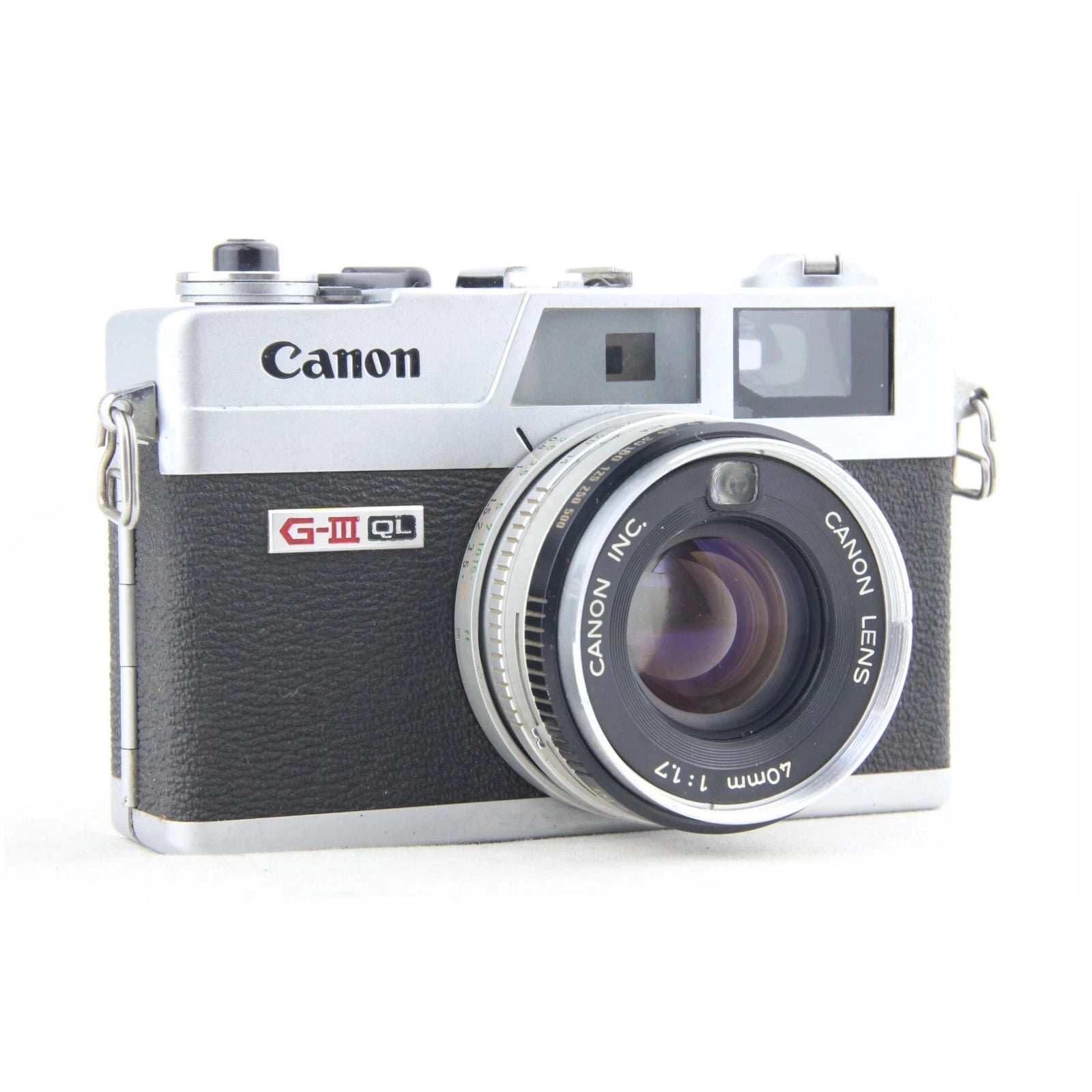 Canonet QL17 GIII rangefinder camera silver black leatherette grip ClubCamera.com