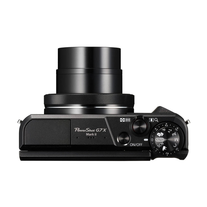 Top-down view of Canon PowerShot G7 X Mark II mode dial and power switch at ClubCamera.com