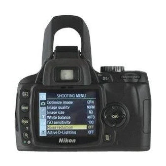 ClubCamera.com rear view of black Nikon D60 DSLR showing LCD shooting menu and controls