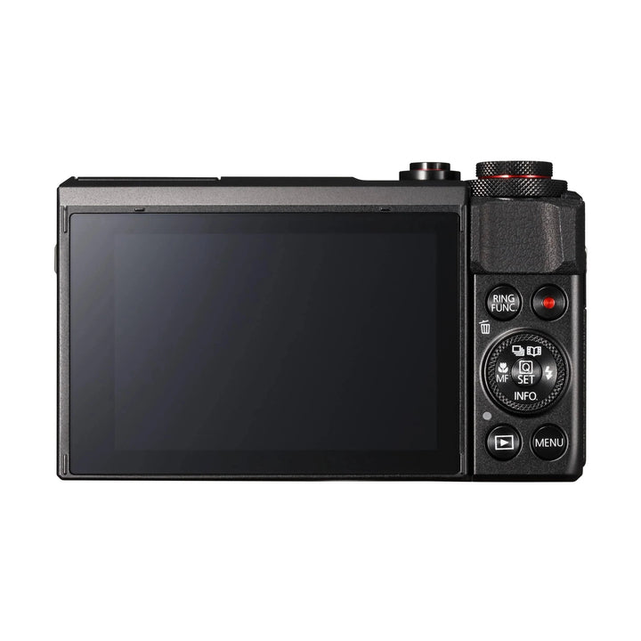 Black Canon PowerShot G7 X Mark II rear view with textured grip and control dials at ClubCamera.com