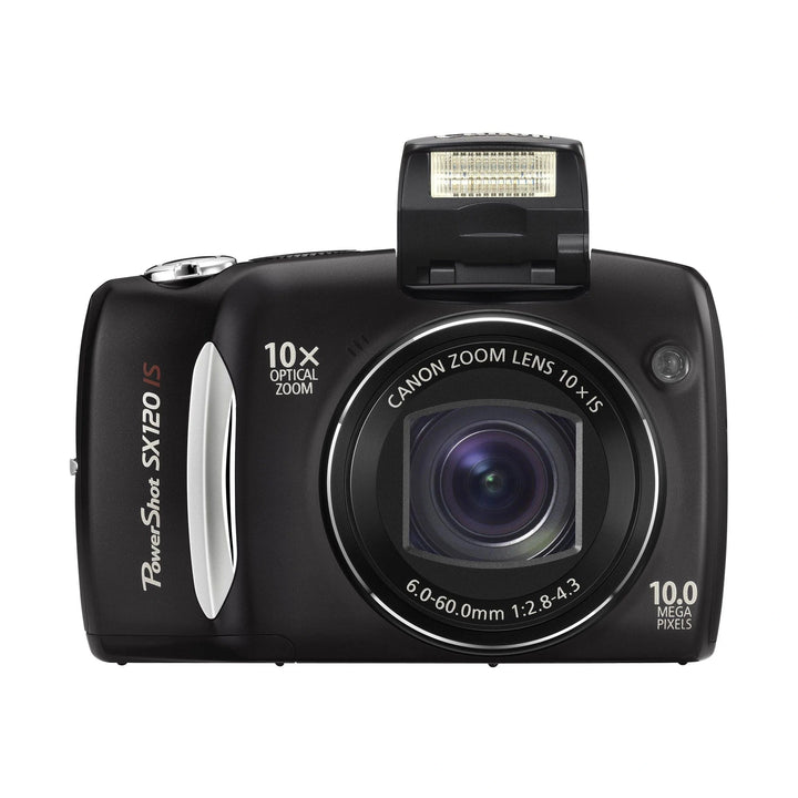 ClubCamera.com Canon PowerShot SX120 IS black digital camera with 10x optical zoom lens and silver ring