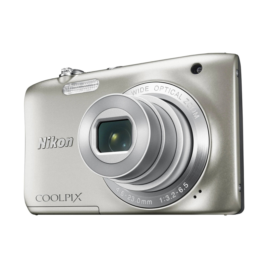 ClubCamera.com silver Nikon Coolpix S2900 side profile highlighting slim design and extended zoom lens barrel