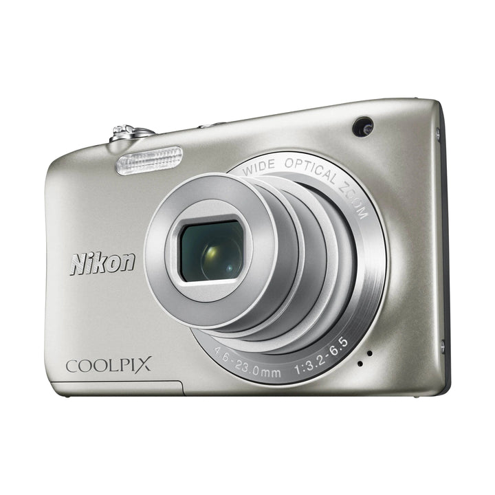 ClubCamera.com silver Nikon Coolpix S2900 side profile highlighting slim design and extended zoom lens barrel