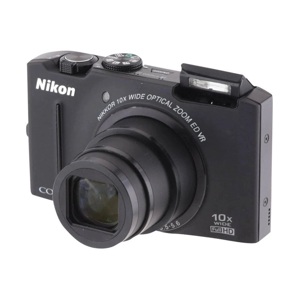 ClubCamera.com black Nikon Coolpix S8100 point-and-shoot camera with extended 10x optical zoom lens