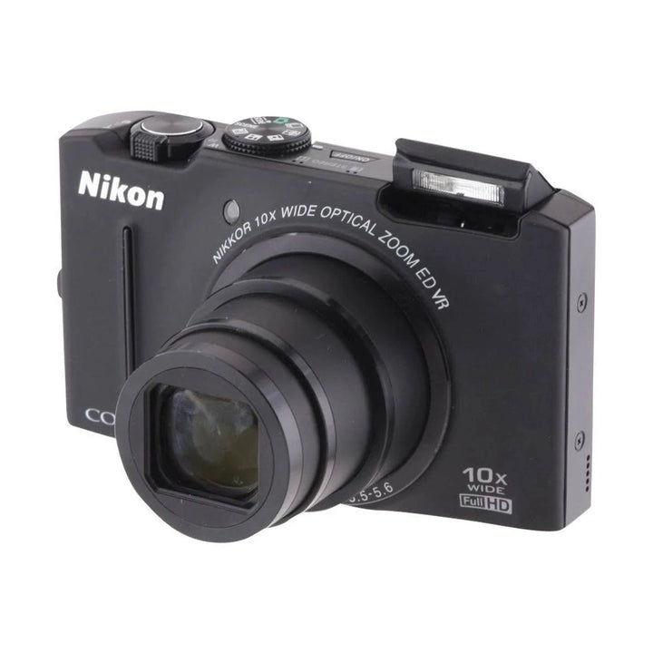 ClubCamera.com black Nikon Coolpix S8100 point-and-shoot camera with extended 10x optical zoom lens