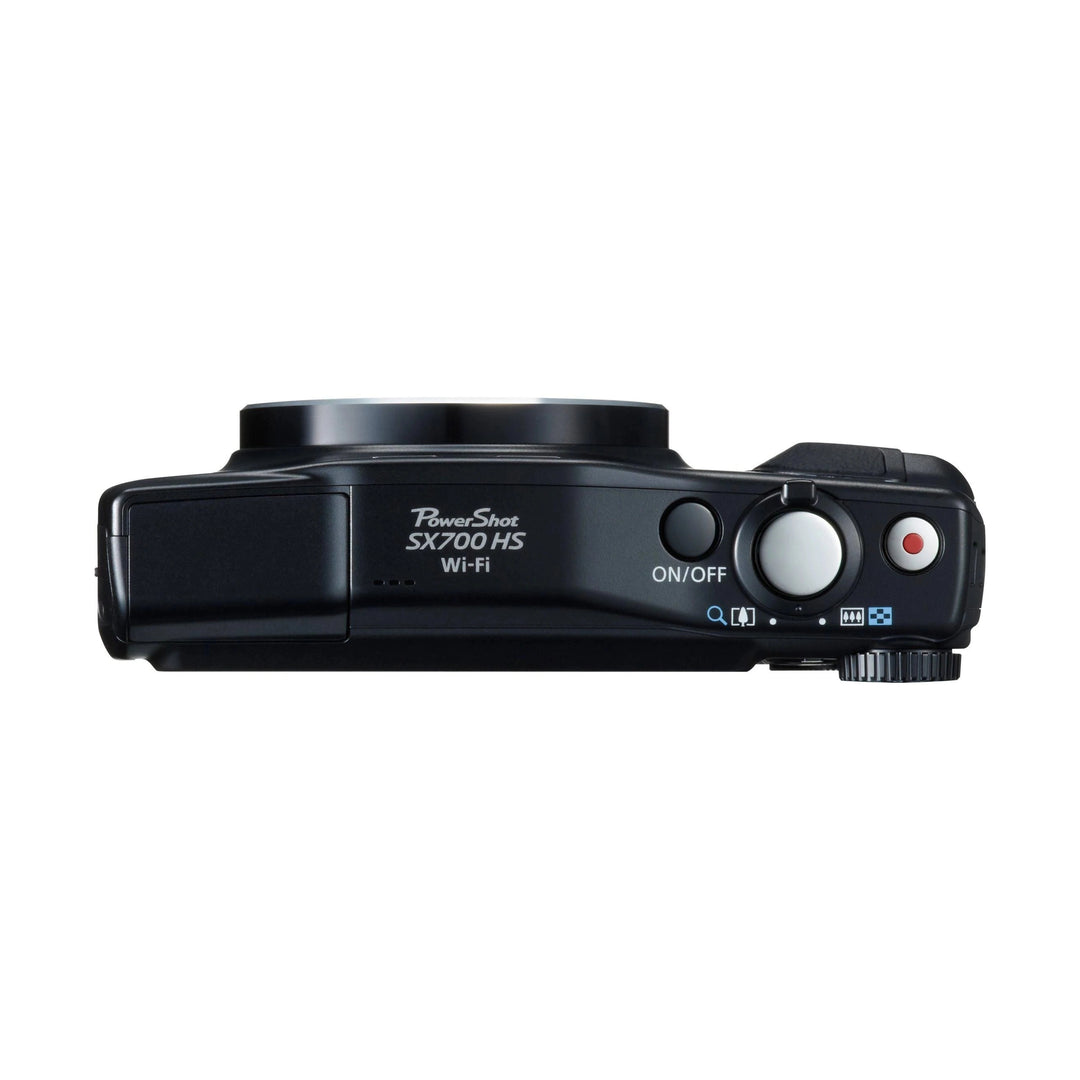 ClubCamera.com black Canon PowerShot SX700 HS top view with mode dial and textured grip