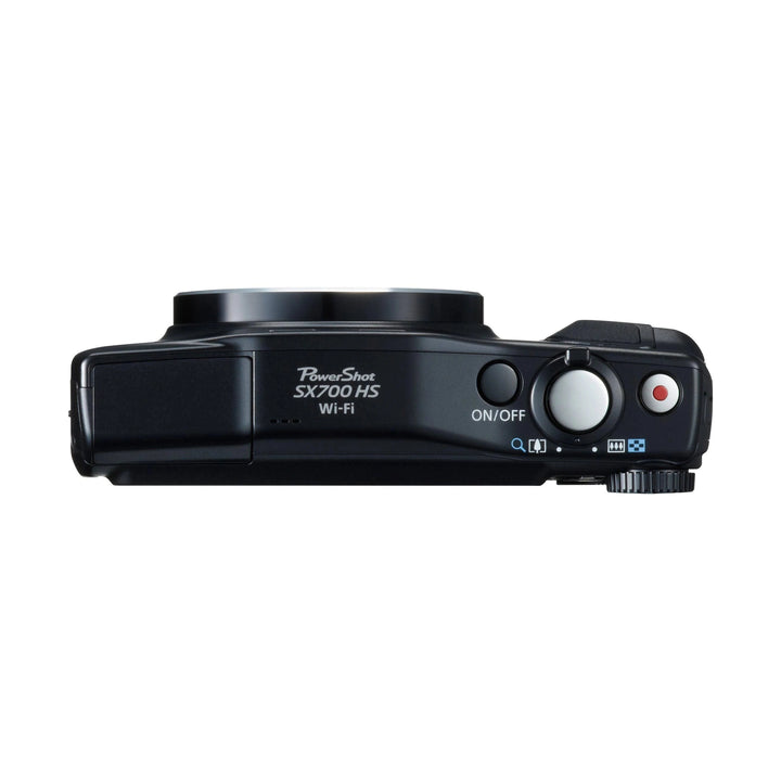 ClubCamera.com black Canon PowerShot SX700 HS top view with mode dial and textured grip