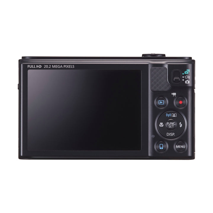 ClubCamera.com rear view of black Canon PowerShot SX610 HS showing Full HD LCD screen and control buttons
