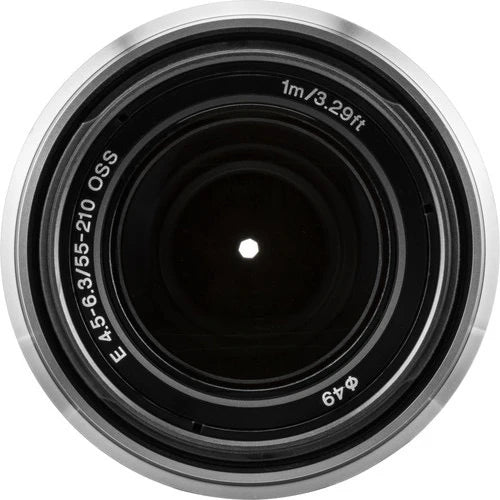 ClubCamera.com Sony E 55-210mm f/4.5-6.3 OSS lens front element with silver mount ring and Φ49 filter thread
