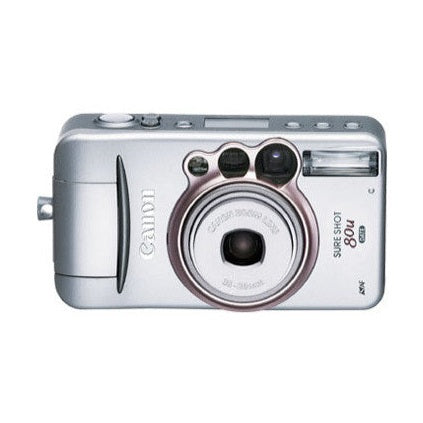 Canon Sure Shot 80u 35mm film camera in brushed silver with rose-gold lens ring at ClubCamera.com