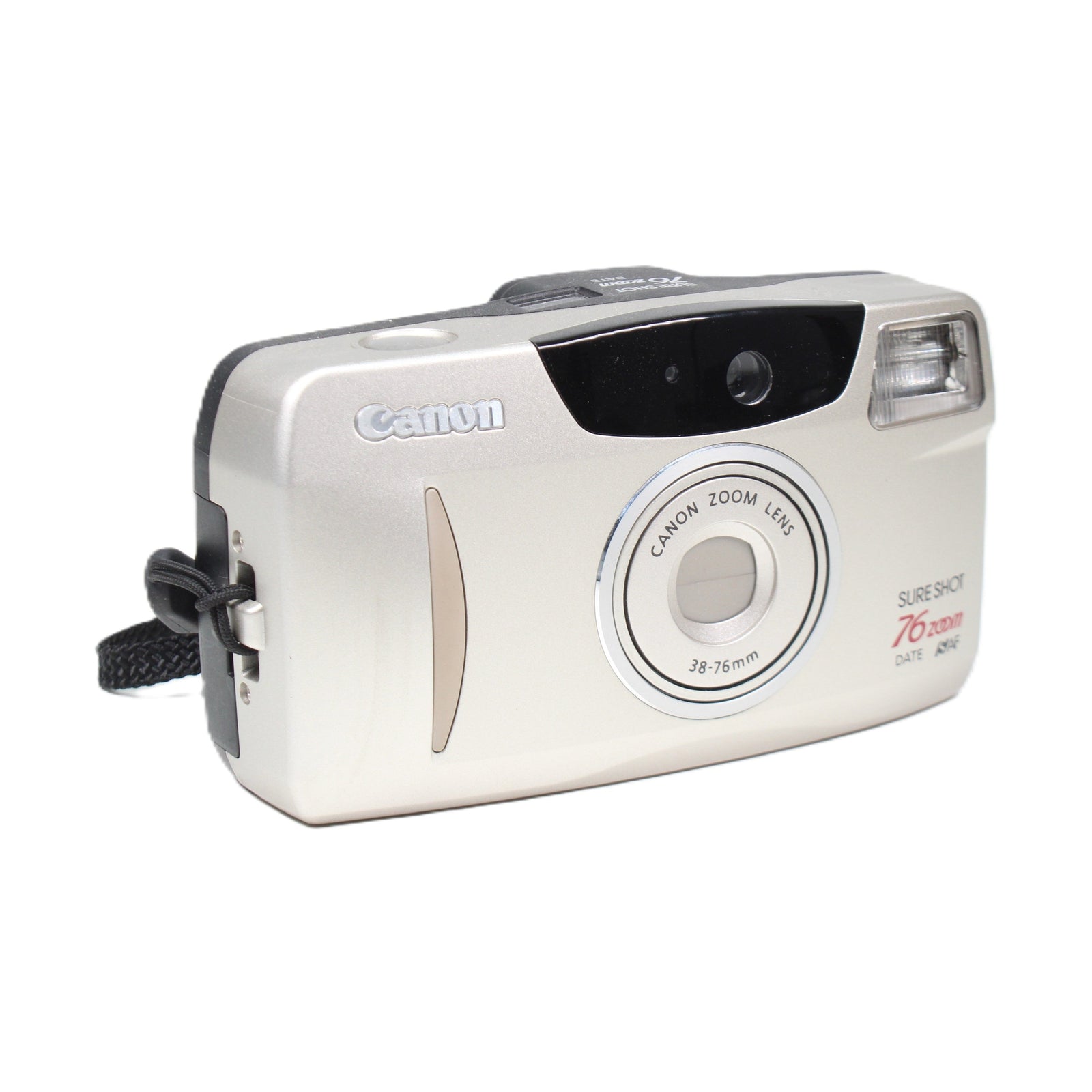 ClubCamera Canon Sure Shot 76 side profile silver brushed metal compact 35mm film camera