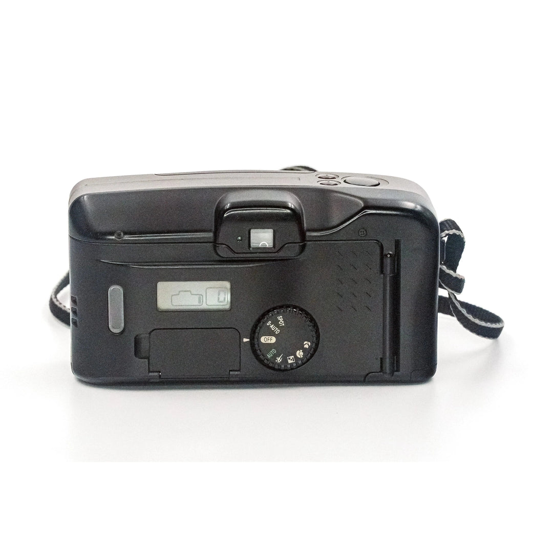 Canon Sure Shot Z115 Panorama black film camera rear view with mode dial and battery status window at ClubCamera.com