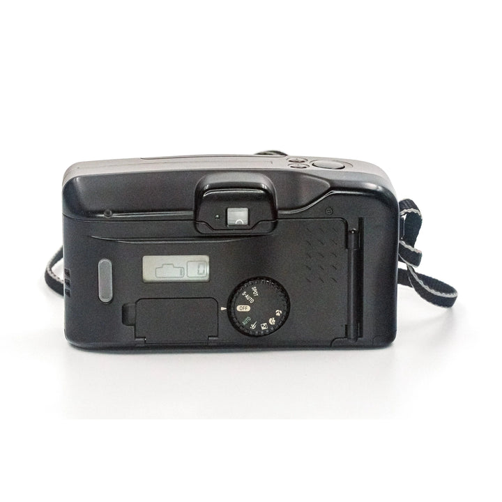 Canon Sure Shot Z115 Panorama black film camera rear view with mode dial and battery status window at ClubCamera.com